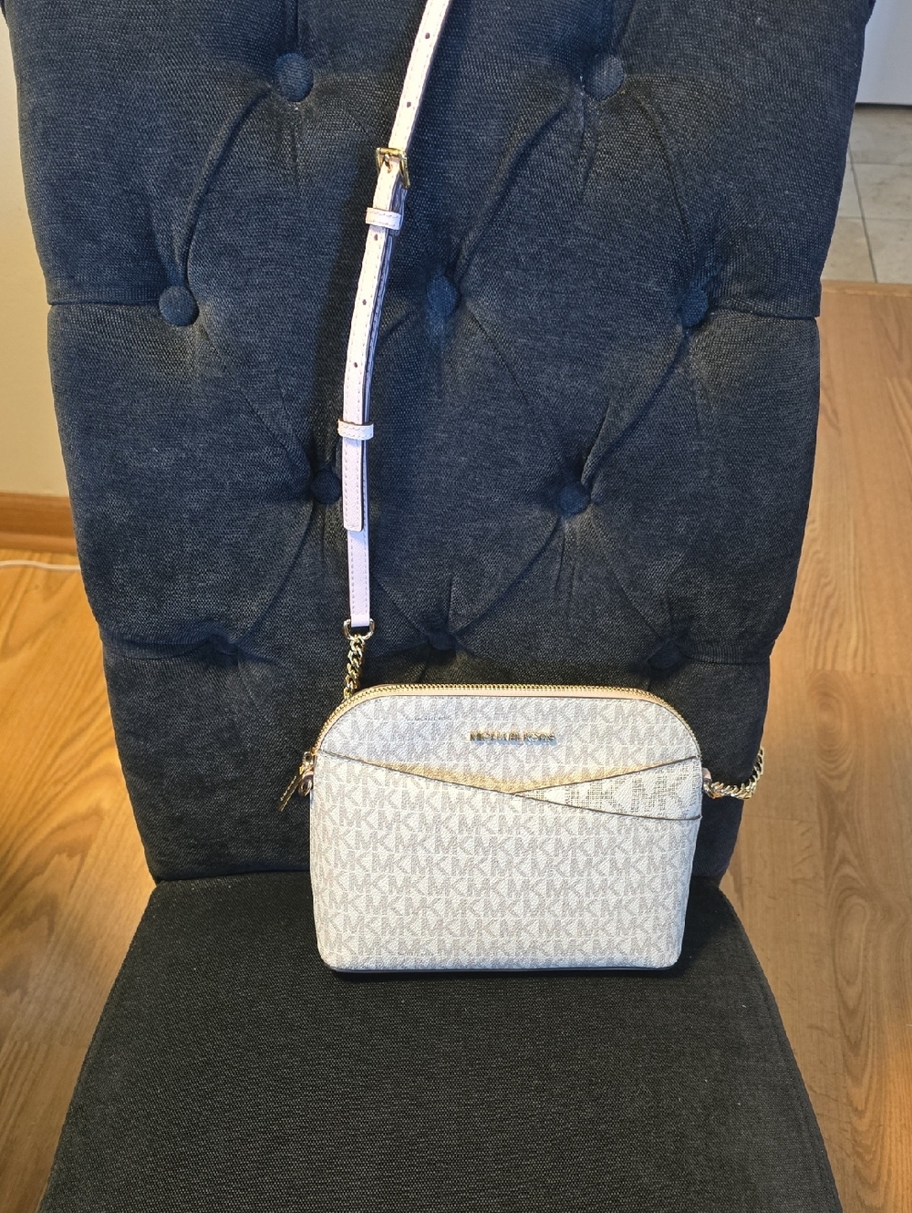 Michael Kors Dome Crossbody Bag, Cream with Pale Pink Strap